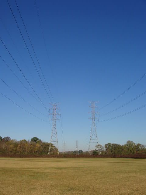 Power lines against a blue sky