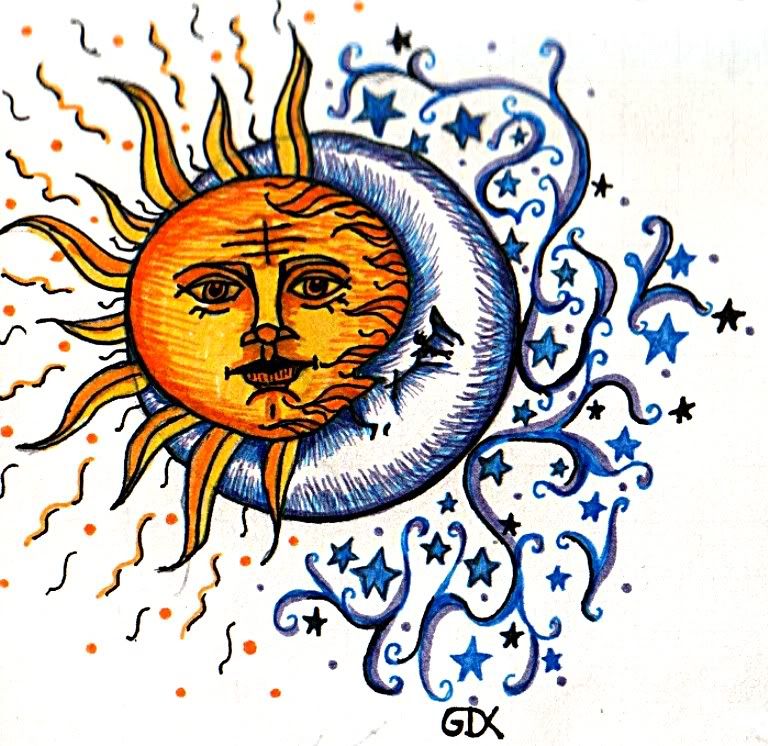 Photographs of sun, moon & star tattoos. Ten galleries of twelve photographs