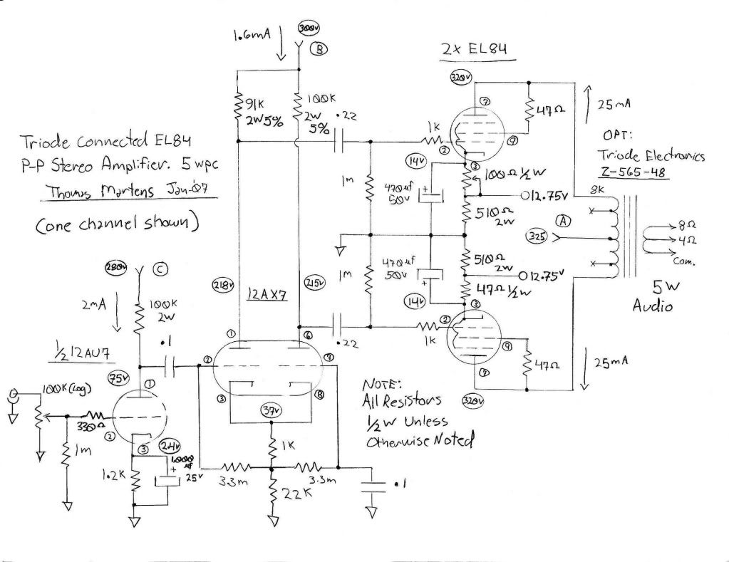 EL84 amplifier audio section