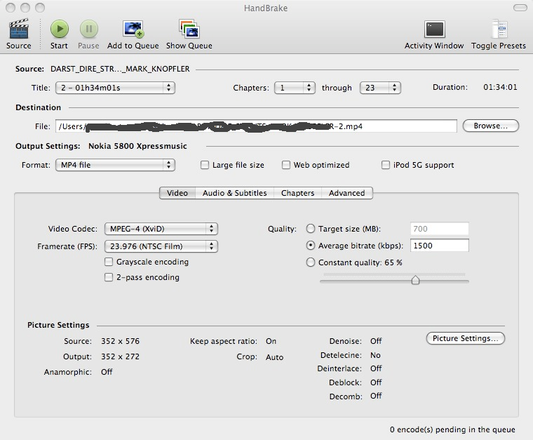 Handbrake Settings for Nokia 5800 for ripping DVDs