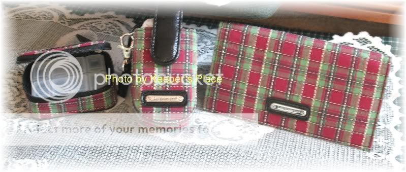 LONGABERGER HOLIDAY PLAID 4 PC SET BAG CELL CASE PILL CASE & CHECKBOOK 