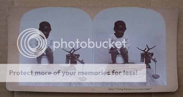 CHILD, SCALE, POTTY, BLACK AMERICANA STEREOVIEW PHOTO  