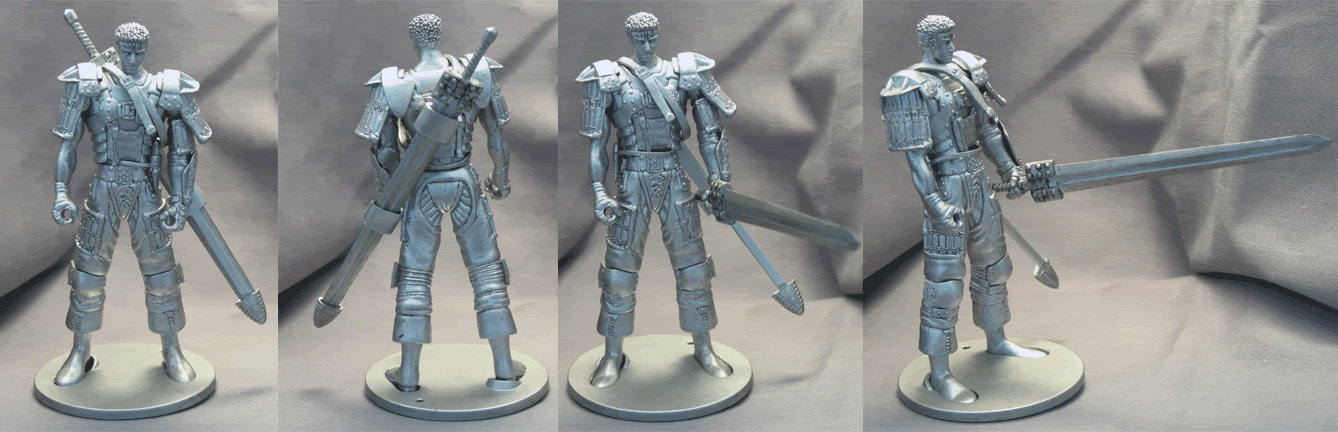 Guts is 10 cm Tall. Depending on how you display his sword, he can be 