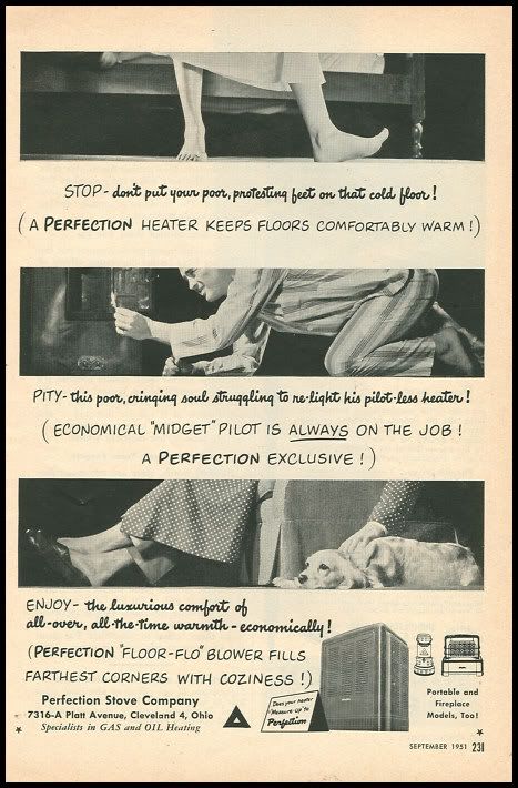 1951 vintage ad for Perfection Home Heaters  