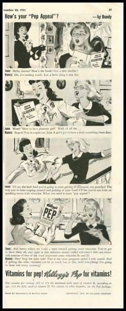 1941 vintage ad for Kelloggs PEP cereal  